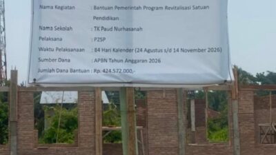 APBN 2026 Bantuan Pemerintah Revitalisasi Ruang Kelas Baru TK PAUD Nurhasanah Rp. 424.572.000 dipertanyakan.